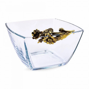 Салатник «Ромашки», латунь, стекло, 12.5 х 7 см, серия Летний сад, Кольчугинский Мельхиор, Россия, Кольчугинский мельхиор