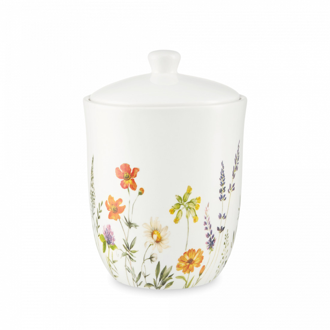 Банка для хранения, 1.6 л, керамика, белый, декор, серия Полевые цветы, DECOR DE TABLE, Россия