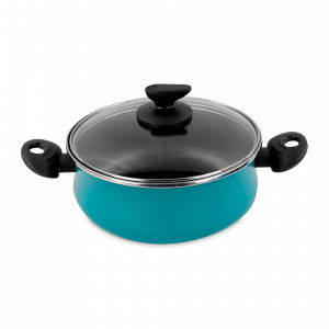Кастрюля низкая с крышкой, 20 см, 3.5 л, сталь, стеклоэмаль, бирюзовый, серия Country, VITRINOR, Испания, Посуда антипригарная