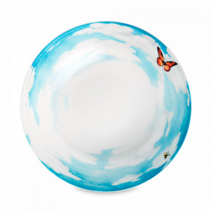 Тарелка суповая , 20,5 см, костяной фарфор, белый, голубой, серия Prati Italiani, TAITU, Италия, Фарфоровые тарелки для супа