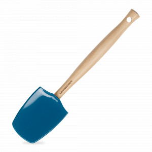 Лопатка кухонная, 28 см, силикон, дерево, синий, серия Deep Teal, LE CREUSET, Франция, Силиконовые лопатки для сковородок