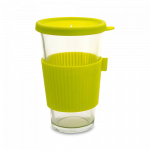 Стакан с силиконовой крышкой, 380 мл, стекло, зеленый, GLASSLOCK, Корея, Бокалы для коктейлей