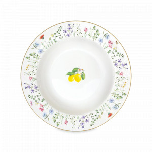 Тарелка суповая, 21.5 см, 250 мл, фарфор, белый, декор, серия Цветы и лимоны, EASY LIFE (R2S), Италия, Тарелки суповые