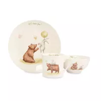 Набор детской посуды Мишка и зайчик, 3 предмета, фарфор, белый, декор, серия Friendship, ANNA LAFARG, Китай, 