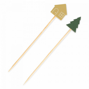 Набор из 20-ти шпажек для канапе «Елка и дом», 9 см, бамбук, зеленый/золотистый, серия New Year, ANNA LAFARG, Китай, Кухонные принадлежности ANNA LAFARG