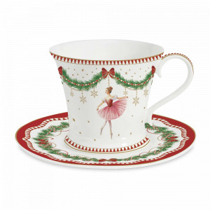 Пара чайная Щелкунчик и фея, 200 мл, фарфор, белый, декор, серия Magie de Noel, EASY LIFE (R2S), Италия, Чайные пары из фарфора