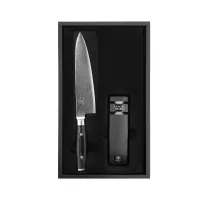 Набор из кухонного ножа с точилкой, дамасская сталь, серия RAN, YAXELL, Япония, 