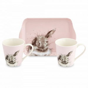 Набор из 2 кружек с подносом «Кролик», 180 мл, костяной фарфор, розовый, декор, серия Wrendale Designs, ROYAL WORCESTER, Великобритания, ROYAL WORCESTER (Великобритания)