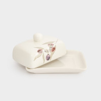 Маслёнка с крышкой, 17 х 12.5 см, керамика, белый, декор, серия Plum Orchard, ANNA LAFARG, Китай_00822930054717417615.jpg
