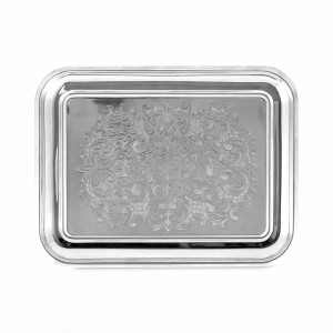 Поднос прямоугольный, 40 х 30 см, латунь, серебристый, серия Охотничий домик, Кольчугинский Мельхиор, Россия, Подносы