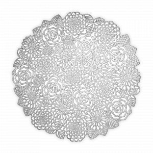 Салфетка подстановочная круглая, 38 см, ПВХ, серебристый, серия Rose, DECOR DE TABLE, Россия, Круглые салфетки на стол под тарелки