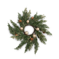 Декор - венок «Золотые шары», 40 см, пластик, шишки, зеленый, коричневый, серия New Year, ANNA LAFARG, Китай