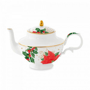 Чайник заварочный, 800 мл, фарфор, белый, декор, серия Пуансеттия и ягоды, EASY LIFE (R2S), Италия, Заварочные чайники прованс