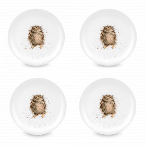 Набор из 4-х закусочных тарелок «Сова Забавная фауна», диаметр: 20 см, материал: костяной фарфор, цвет: белый, декор, серия Wrendale Designs, ROYAL WORCESTER, Великобритания, ROYAL WORCESTER Wrendale Designs