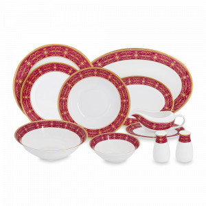 Сервиз обеденный на 12 персон Офелия, 50 предметов, костяной фарфор, белый, красный, серия Emily, ANNA LAFARG, Китай, Столовые сервизы из фарфора