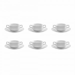 Набор из 6-ти суповых чаш - бульонниц, 320 см, фарфор, белый, серия Недекорированный, BERNADOTTE, Чехия, Супницы