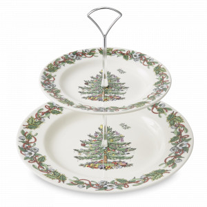 Этажерка двухъярусная, 27.5 см, фаянс, белый, декор, серия Рождественская ель, SPODE, Великобритания, SPODE (Великобритания)