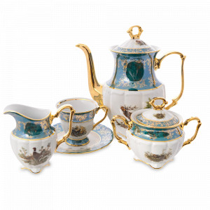 Сервиз кофейный на 6 персон Охота, 15 предметов, фарфор, зеленый, серия Мария-Тереза, REPAST, Чехия, Мария-Тереза REPAST