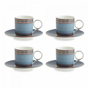Набор из 4-х кофейных пар, 100 мл, фарфор, голубой, платиновый кант, серия Style, DECOR DE TABLE, Россия, Кофейные пары