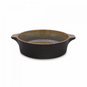 Блюдо круглое с ручками Black, 16.5 см, каменная керамика, черный, коричневый, серия Rock, ROOMERS TABLEWARE, Нидерланды, Блюда сервировочные, менажницы