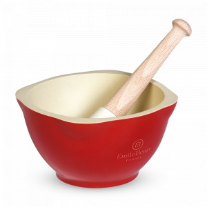 Ступка с пестиком, керамика, 0,6 л, 14 х 8 см, гранат, серия Flame, EMILE HENRY, Франция, Скидки до -20% на посуду Emile Henry