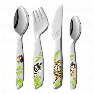 Набор из 4-х детских столовых приборов «Джунгли», нержавеющая сталь, декор, серия Джунгли, ZWILLING J.A. HENCKELS, Германия, ZWILLING (Германия)