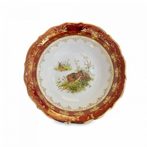 Салатник Охота, 26 см, фарфор, красный, серия Мария-Тереза, REPAST, Чехия, Мария-Тереза REPAST