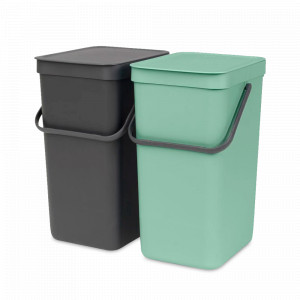 Набор из 2-х встраиваемых ведер для мусора, 16 л, пластик, антрацит, мятный, серия SORT GO, BRABANTIA, Бельгия, Скидка до -20% на мусорные ведра Brabantia