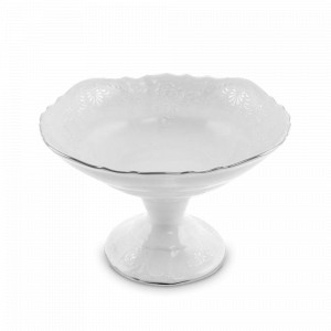 Конфетница на ножке, 16 см, фарфор, белый, серия Платиновая линия, BERNADOTTE, Чехия, Вазы для фруктов фарфоровые