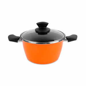 Кастрюля с крышкой, 24 см, сталь, стеклоэмаль, оранжевый, серия Valencia 21, VITRINOR, Испания, Посуда антипригарная