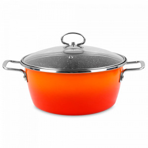Кастрюля низкая с крышкой, 24 см, сталь, стеклоэмаль, оранжевый, серия Dragon Piedra, VITRINOR, Испания, Кастрюли с антипригарным покрытием