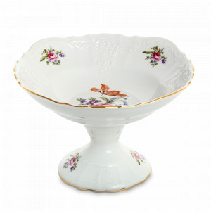 Ваза для фруктов на ножке, 23 см, фарфор, белый, декор, серия Полевой цветок, BERNADOTTE, Чехия, Этажерки и вазы для фруктов