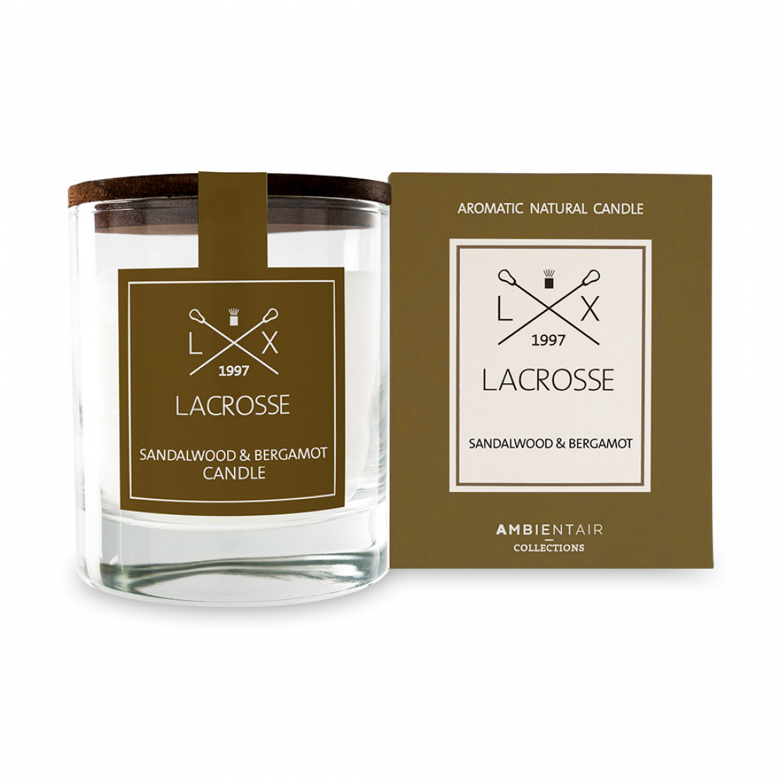 Свеча ароматическая «Sandalwood and Bergamot», 40 часов горения, воск, стекло, серия Lacrosse, AMBIENTAIR, Испания