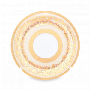 Блюдце Creme Gold, 14.5 см, фарфор, бежевый, золотой, серия Constanza Natalia, FALKENPORZELLAN, Германия, Фарфоровые блюдца