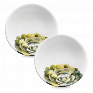 Набор из 2-х суповых тарелок, 21 см, керамика, белый, декор, серия Cactus, NUOVA CER, Италия, Тарелки глубокие белые