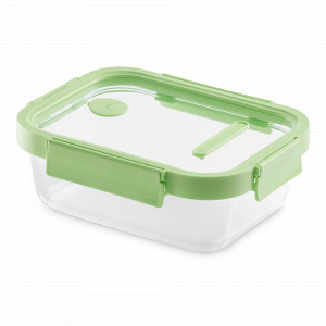 Контейнер пищевой прямоугольный, 1.5 л, 24 х 18 см, стекло, силикон, зеленый, серия At Home, LEKUE, Испания, At Home