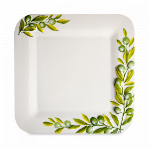 Блюдо квадратное, 31 см, керамика, белый, зеленый, серия Оливки, EDELWEISS, Италия, Скидки -30% на керамику EDELWEISS