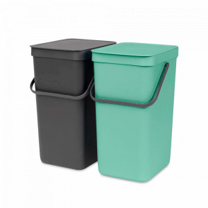 Набор из 2-х встраиваемых ведер для мусора, 12 л, пластик, антрацит, мятный, серия SORT GO, BRABANTIA, Бельгия, Скидка до -20% на мусорные ведра Brabantia