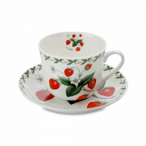 Чашка чайная с блюдцем «Земляника», 480 мл, фарфор, белый, серия Фруктовый сад, MAXWELL WILLIAMS, Австралия, Посуда из фарфора Maxwell & Williams
