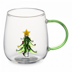 Кружка Елочка, 400 мл, боросиликатное стекло, зеленая ручка, DECOR DE TABLE, Россия, Кружки