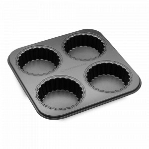 Форма для выпечки с антипригарным покрытием 4 ячейки со съемным дном, 26 х 26 см, сталь, графит, серия MasterClass, KITCHEN CRAFT, Великобритания, Формы для выпечки Kitchen Craft