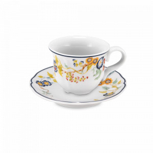 Пара чайная Bianco e blu, 200 мл, фарфор, белый, декор, серия Florentius, LE COQ, Италия, Чайные пары