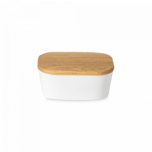 Маслёнка с деревянной крышкой White, 16 х 12 см, керамика, белый, серия Ensemble, COSTA NOVA, Португалия, Икорницы, масленки