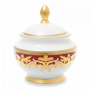 Сахарница Bordeaux Gold, 300 мл, фарфор, бордовый, золотой, серия Constanza Natalia, FALKENPORZELLAN, Германия, Сахарницы