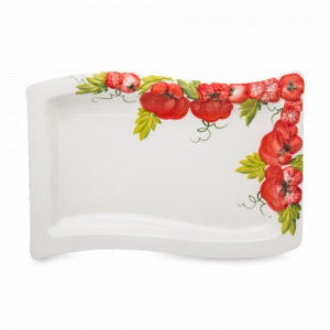 Блюдо прямоугольное сервировочное, 33 х 20 см, керамика, белый, декор, серия Томаты, EDELWEISS, Италия, Блюда сервировочные, менажницы