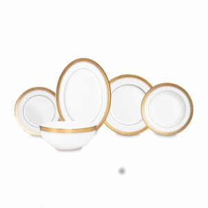 Сервиз столовый на 6 персон, 20 предметов, костяной фарфор, белый, золотой, серия Монета, NARUMI, Япония, NARUMI (Япония)