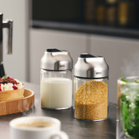 Диспенсер для сахара или молока Tip, 12 см, 180 мл, нержавеющая сталь, стекло, GEFU, Германия_00818750063374908227.jpg