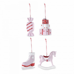 Набор из 4-х ёлочных украшений Pink fairytale, полирезин, белый, розовый, серия New Year Essential, TKANO, Китай, Декор для дома TKANO