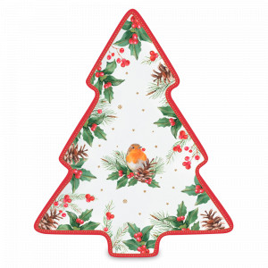 Блюдо -ёлочка, 20.5 х 25.5 см, фарфор, белый, декор, серия Рождественские ягоды, EASY LIFE (R2S), Италия, Блюда из фарфора