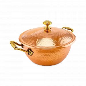 Кастрюля с крышкой «КМ», 25 см, 3.5 л, медь кованая, серия Медная посуда, Кольчугинский Мельхиор, Россия, Кольчугинский мельхиор